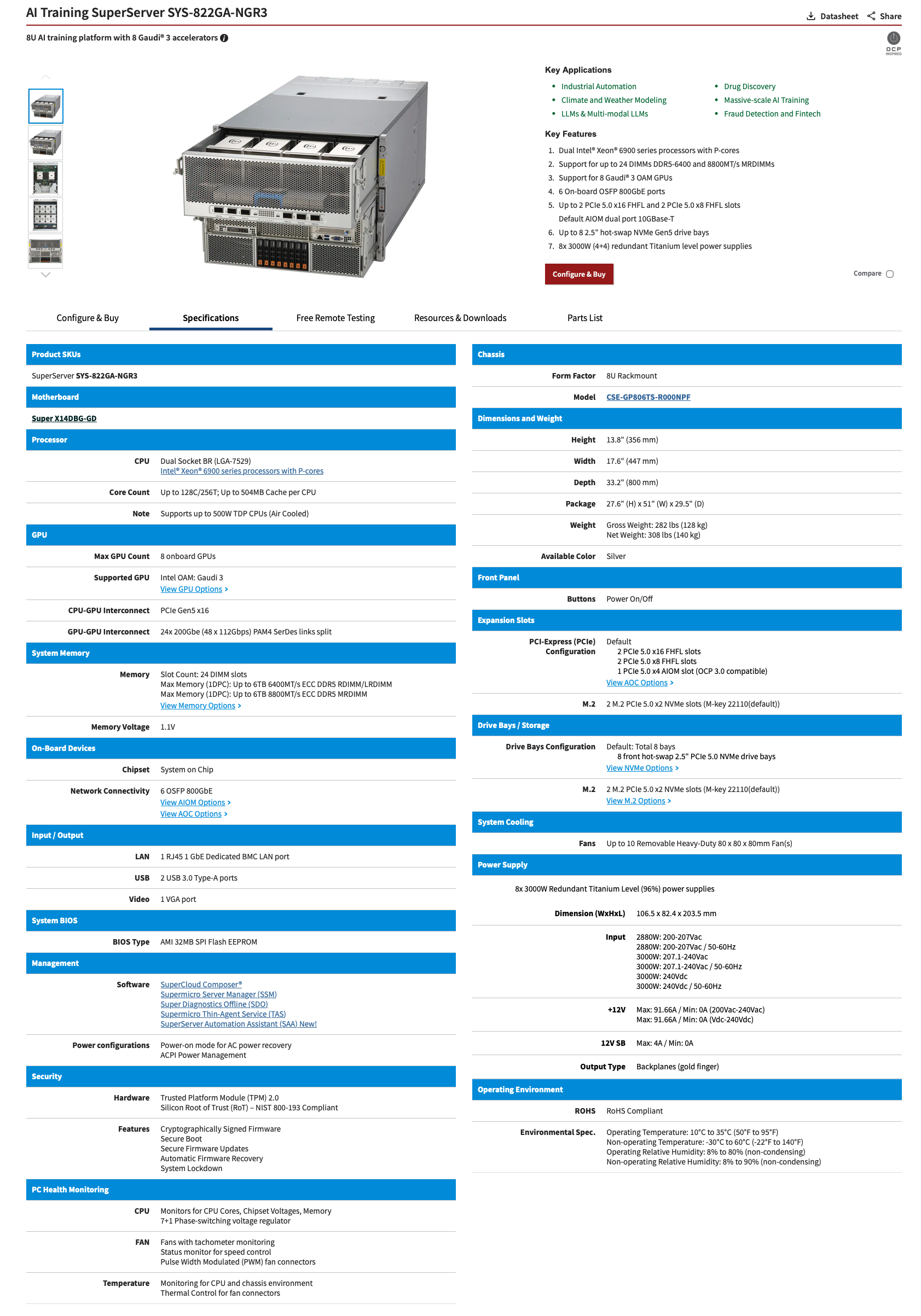 Supermicro Gaudi 3 AI Server SYS-822GA-NGR3