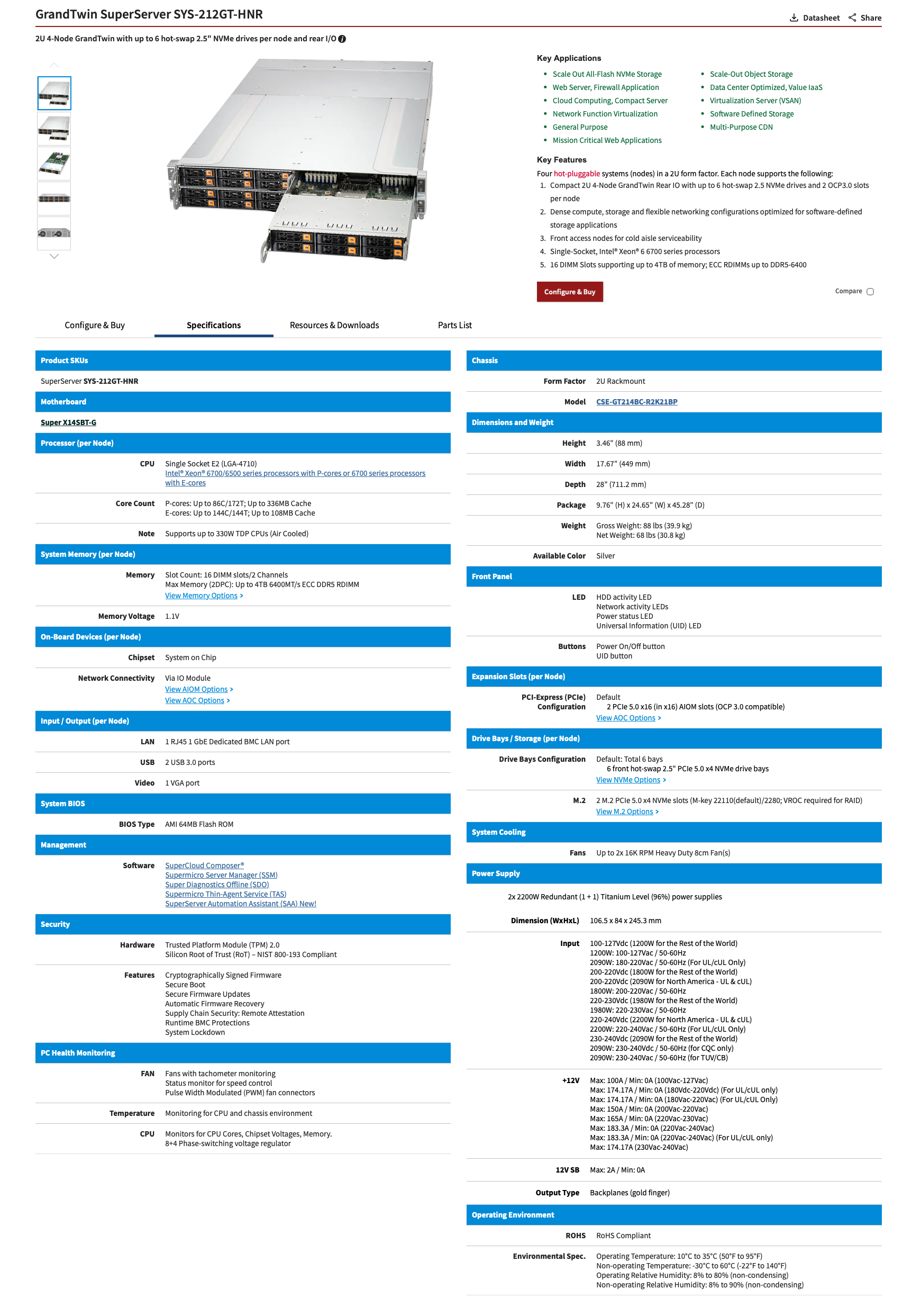 Supermicro X14 2U 4-node GrandTwin Rear IO